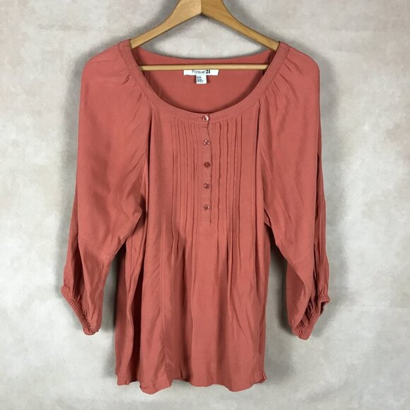 FOREVER 21 Pleated Partial Button Down Woven Top, MEDIUM - Picture 8 of 8